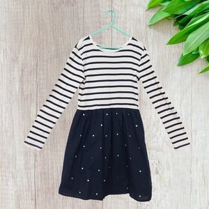 Gap Kids Girls Long Sleeve Dress Large 10 White Blue Stripes Lined Pleated